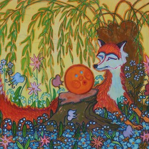 Kolobok de cuento de hadas. Pintura original del artista ucraniano Nikonchuk. 17-25 cm, cartón, técnica mixta, década de 1980.