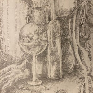 Natura morta. Dipinto originale artista ucraino Pereverzeva L. 59-37 cm carta matita