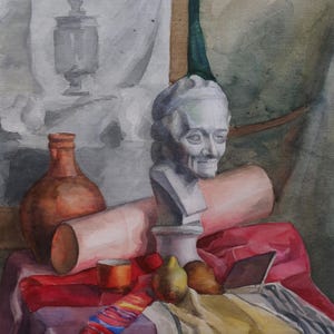 Natura morta. Dipinto originale dell'artista ucraino Zakharova L.52-37 cm, carta per acquerello, anni '80