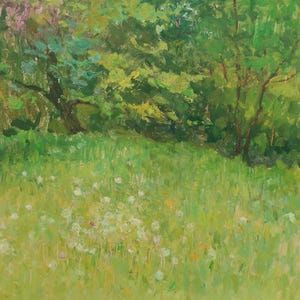 Paisaje. Pintura original del artista ucraniano Shifman I. 34-34 cm, óleo sobre cartón, década de 1970