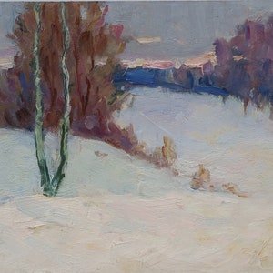 Paysage. Artiste ukrainienne Shurupov K. 19-24 cm, huile sur carton, années 1960