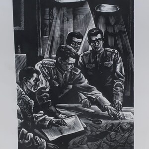 Meeting. Painting by Ukrainian artist Lopat V. 18-14 cm, paper engraving, 1978 year