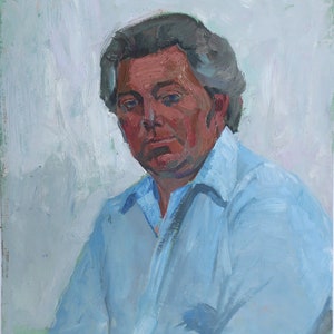 Retrato de un hombre Pintura al óleo antigua original del realismo socialista Arte soviético Artista ucraniano Gribok D.K. 64-50 cm óleo sobre cartón Años 70