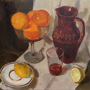 Naranjas. Pintura al óleo original del artista Suzdaleva N. 38-48 cm cartón óleo década de 1980