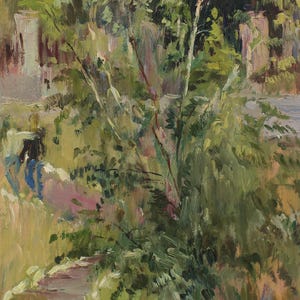 Paisaje. Pintura original del artista ucraniano Zakharov A. 42-26 cm, óleo sobre cartón, 1972