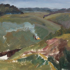 Paisaje. Pintura original de la artista ucraniana Zakharova, 37-45 cm de largo, óleo sobre cartón, década de 1970.