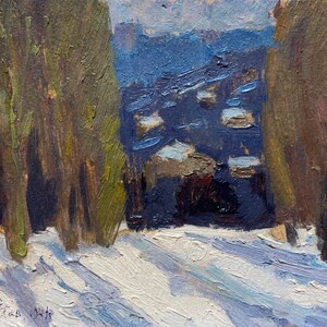 Álamos. Pintura al óleo original del artista ucraniano Khokhlov S. 12-18 cm cartón óleo año 1971
