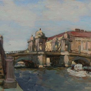 Paisaje urbano. Pintura original del artista ucraniano Polyakov S. 17-22 cm, óleo sobre cartón, década de 2000