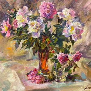 Ramo de flores. Pintura al óleo original del artista ucraniano Antohin E. 35-49 cm cartón óleo año 1994