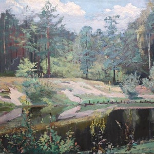 Landscape. Oil painting original socialist realism Ukrainian artist Kirichenko S.A. 38-55 cm oil on cardboard 1970s