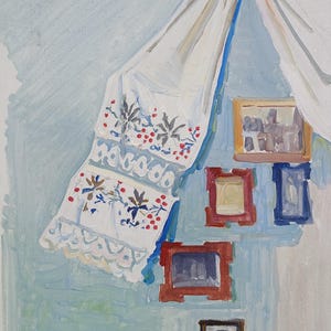 Interior. Pintura original del artista ucraniano Tomenko G. 33-25 cm, óleo sobre cartón.