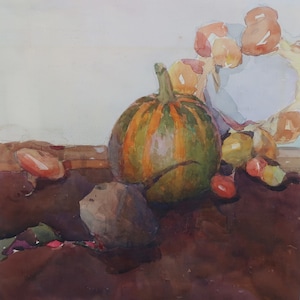 Natura morta. Dipinto originale dell'artista ucraino Prizant L. 27-26 cm carta acquerello anni '50