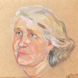 Retrato de una mujer. Pintura al óleo original de la artista ucraniana Lesnitskaya L. 24-23 cm cartón óleo década de 1970