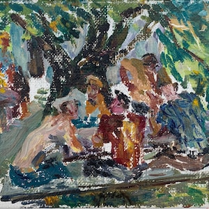 Estudio. Pintura original de la artista ucraniana Zakharova, 16-24 cm de largo, óleo sobre lienzo sobre cartón, década de 1970.