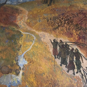 Oil painting original socialist realism Ukrainian artist  80-100 cm oil on canvas 1960s