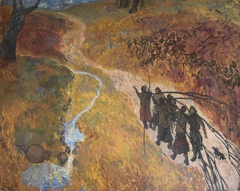 Oil painting original socialist realism Ukrainian artist  80-100 cm oil on canvas 1960s