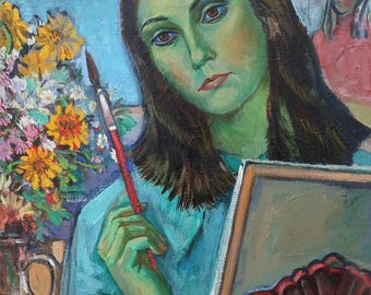 Self-portrait. Ukrainian artist Chernova N. 61-42 cm oil on canvas 1973year