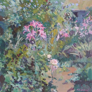 Lily. Artista ucraniano Yalansky A. 56-55 cm, óleo sobre lienzo sobre cartón