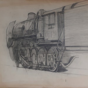 Treno. Artista ucraino Lesnitskaya L. Carta grafica da 30-41 cm.