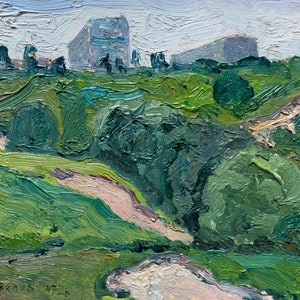 Paisaje. Pintura al óleo original del artista ucraniano Khokhlov S. 12-18 cm cartón óleo año 1972