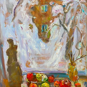 In winter captivity. Oil painting original Ukrainian artist Repka S. 90-70 oil on canvas