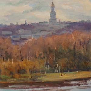 Paysage. Peinture originale de l'artiste ukrainien Polyakov S. 49-40 cm, huile sur carton, années 2000