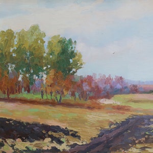 Landscape Oil painting original Ukrainian artist Gorshkov N. 22-31 cm oil on cardboard 1980s