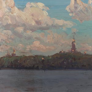 Paisaje. Pintura original del artista ucraniano Polyakov S. 18-24 cm, óleo sobre cartón, década de 1990