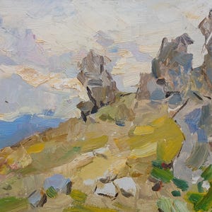 Paisaje. Pintura original del artista ucraniano Yatsenko V. 26-41 cm, óleo sobre cartón.