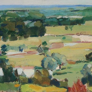 Región de Poltava. Pintura original del artista ucraniano Yatsenko V. 23-48 cm, óleo sobre cartón, año 1962