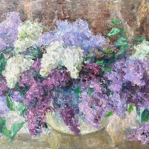 Lilac still life. Oil painting original Ukrainian artist Repka V. 45-66 cm oil on canvas