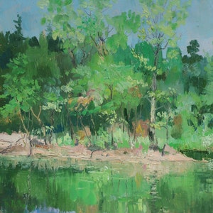 Paysage. Artiste ukrainien Rybets B. 22-34 cm, huile sur carton, années 1970