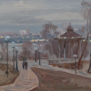 Paisaje. Pintura original del artista ucraniano Polyakov S. 13-17 cm, óleo sobre cartón, década de 2000