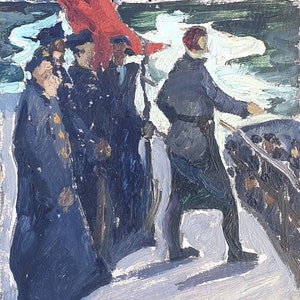 Pintura al óleo original del artista ucraniano Repka S. 18-17 cm cartón óleo década de 1970