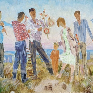 Boceto. Pintura al óleo original del realismo socialista del artista ucraniano Chernikov N. 47-60 cm cartón óleo década de 1980