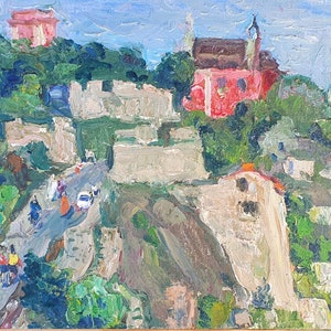 Urban landscape. Oil painting original Ukrainian artist Repka S. 25-30 cm oil on canvas 1980s