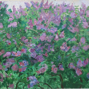 Lila. Pintura al óleo original del realismo socialista del artista ucraniano Gribok D.K. 80-100 cm óleo sobre cartón década de 1980