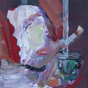 Natura morta. Dipinto originale dell'artista ucraino Sashchenko A.49-49 cm, carta tecnica mista, anni '90.