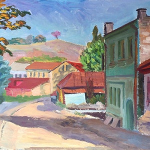 Landscape. Oil painting original socialist realism Ukrainian artist Belyansky A. 35-50 cm cardboard oil 1980year