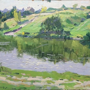 Landscape. Oil painting original socialist realism Ukrainian artist Ignatiev P.M. 35-48cm oil on cardboard 1970s