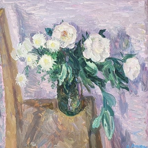 Naturaleza muerta. Pintura al óleo original del artista ucraniano Repka S. 69-66 cm cartón óleo década de 1980