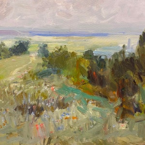 Día caluroso. Pintura al óleo original del artista ucraniano Bezugly D. 34-49 cm cartón óleo década de 1970