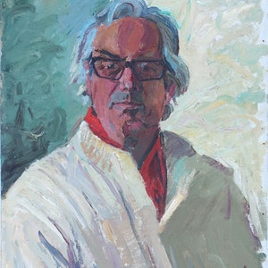Retrato. Pintura al óleo antigua original del realismo socialista Arte soviético Artista ucraniano Gribok D.K. 70-50 cm Óleo sobre lienzo cartón, década de 1970