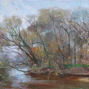 Paysage. Bug du Sud. Artiste ukrainien Tishchetsky V. 35-49 cm, huile sur carton année 1998