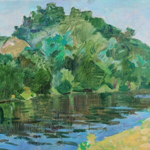Río. Pintura original del artista ucraniano Yatsenko V. 50-70 cm, lienzo sobre cartón, óleo.