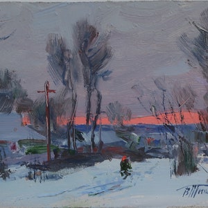 Paysage d'hiver. Artiste ukrainien Tishchetsky V,11-19 cm, huile sur carton