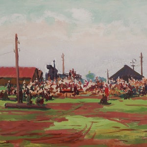 Oil painting original socialist realism Ukrainian artist Lysenko P. 35-49 cm cardboard oil 1959year
