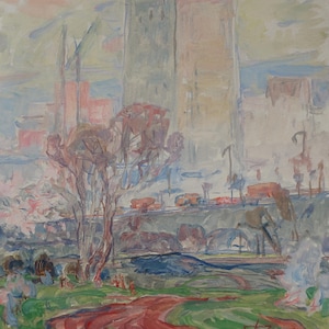 Paysage. Peinture originale de l'artiste ukrainien Chernov L. 39-34 cm, huile sur carton, années 1980