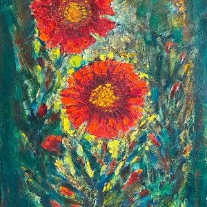 Flores. Pintura al óleo original de la artista ucraniana Boldyreva E. 33-20 cm cartón óleo década de 1980