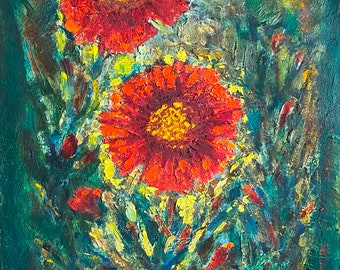 Flowers. Oil painting original Ukrainian artist Boldyreva E. 33-20 cm cardboard oil 1980s